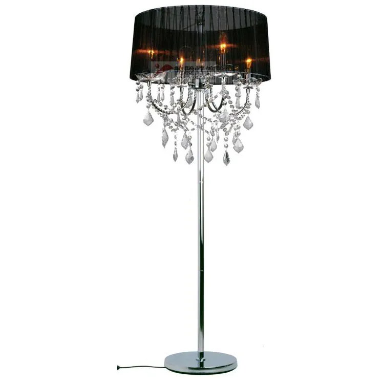 Modern Crystal Sala de estar Lâmpada de assoalho Tecido Europeu Lampshade Tecido de vidro Pendurado Bedroom Bedsides Stand Lighting Lumining