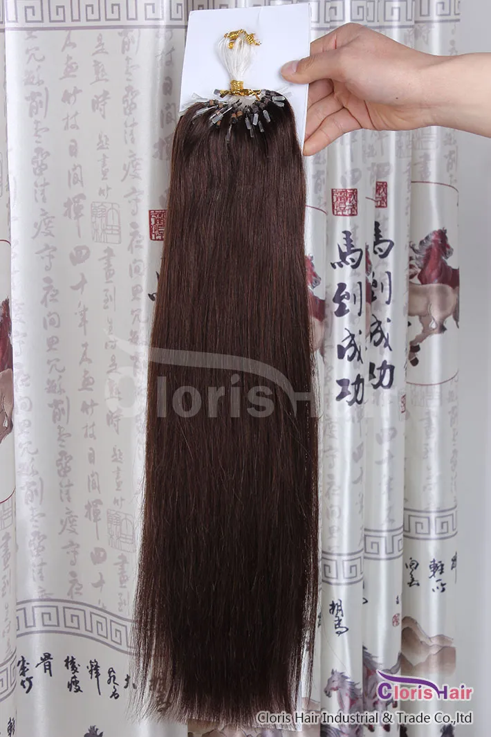 New Arrival Dark Brown # 4 Łatwe Pętle Mirco Pierścionki Koraliki Przechylane Ludzkie Włosy Rozszerzenia Indian Remy Proste 100s 0.5g / s pełna głośność głowy