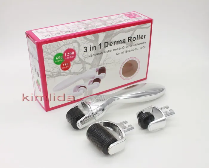 3 In 1 Kit Derma Roller Titanium Micro Needle Roller 180 600 1200 Needles Skin DermaRoller for Body and Face 0.5 1.0 1.5 mm needles dermarol