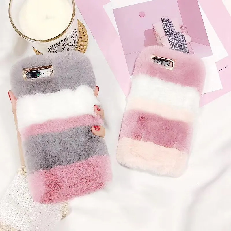 Ciepła futerkowa skrzynka dla iPhone 7 8 plus X Case Luksusowe Pluszowe Velvet Winter Women Silikonowa pokrywa dla iPhone 6 6S plus 5 5s SE Case