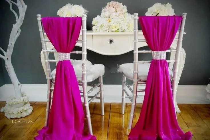 ロマンチックなシフォンの結婚披露宴の記念会長チェアサッシパーティーの宴会の装飾20個/セット結婚式の椅子サッシ150cmx50cm