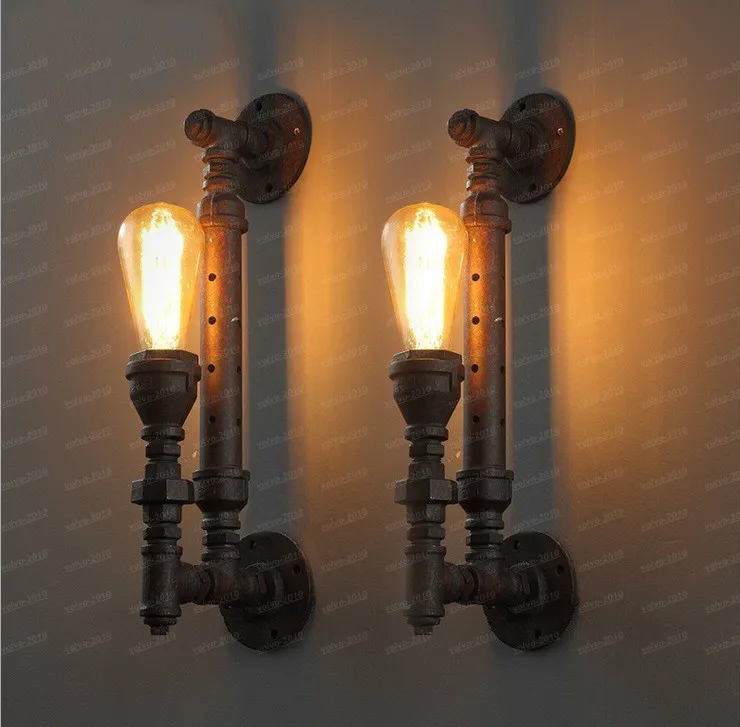 Melhor preço 2 peças industrial rústica steampunk tubo de metal edison bulbo lâmpadas de parede vintage varanda com lâmpada e27 arandela de parede ferrugem llfa5116f