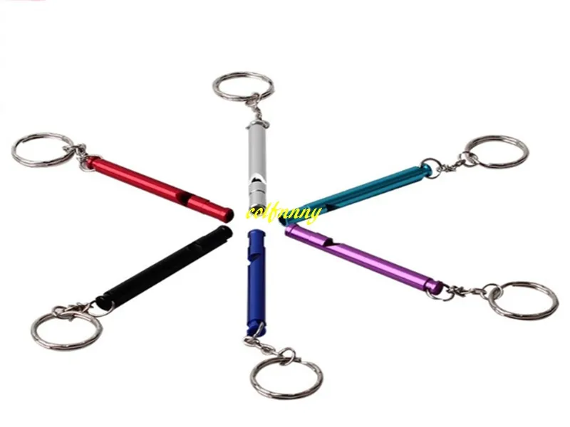 Fast shippping 70mm Aluminum Dog Whistle Keychain Pet Training Sound Whistle Keyring random color