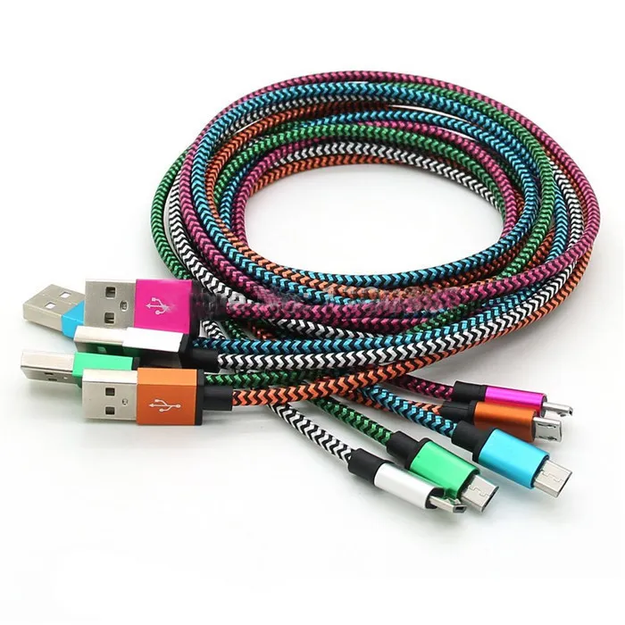 For Samsung Usb Cable Unbroken Metal Connector Fabric Nylon Braid Micro Lead Charger Cord S6 S6Edge S5 S4 S3 Htc & Android Phone 1M
