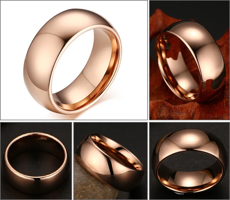 Anel de casamento 8mm de ouro rosa abobadado masculino tungstênio anel de banda de ervas daninhas para homem e mulher6807983