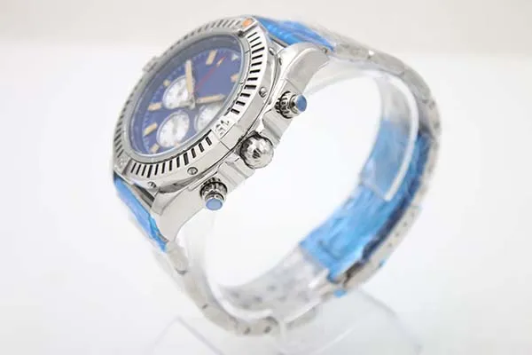 特別版Chronometre Quartz Men's Wristwatch Three Zone 48mmフルステンレス鋼ベルトブラックフェイスオスムーンウォッチrelo251k