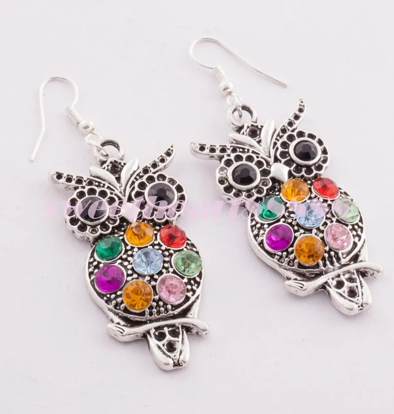 10pairs lot Owl Crystal 925 Silver Fish Hooks Earrings Dangles Chandelier Jewelry E1598 sell Items268i