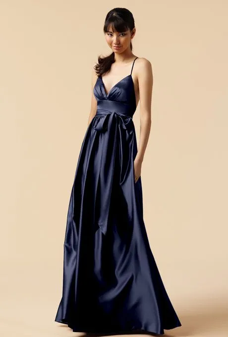 2015 네이비 블루 섹시 V 넥 이브닝 드레스와 새시 스파게티 스트랩 백 레임 파티 드레스 플로어 길이 공식 홈 커밍 드레스