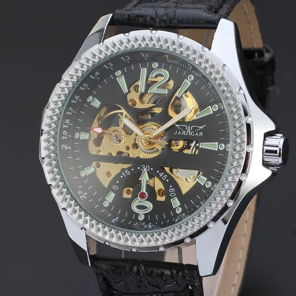 Montre de mode nouveau style hommes montres JARAGAR bracelet en cuir squelette montres mécaniques JR36