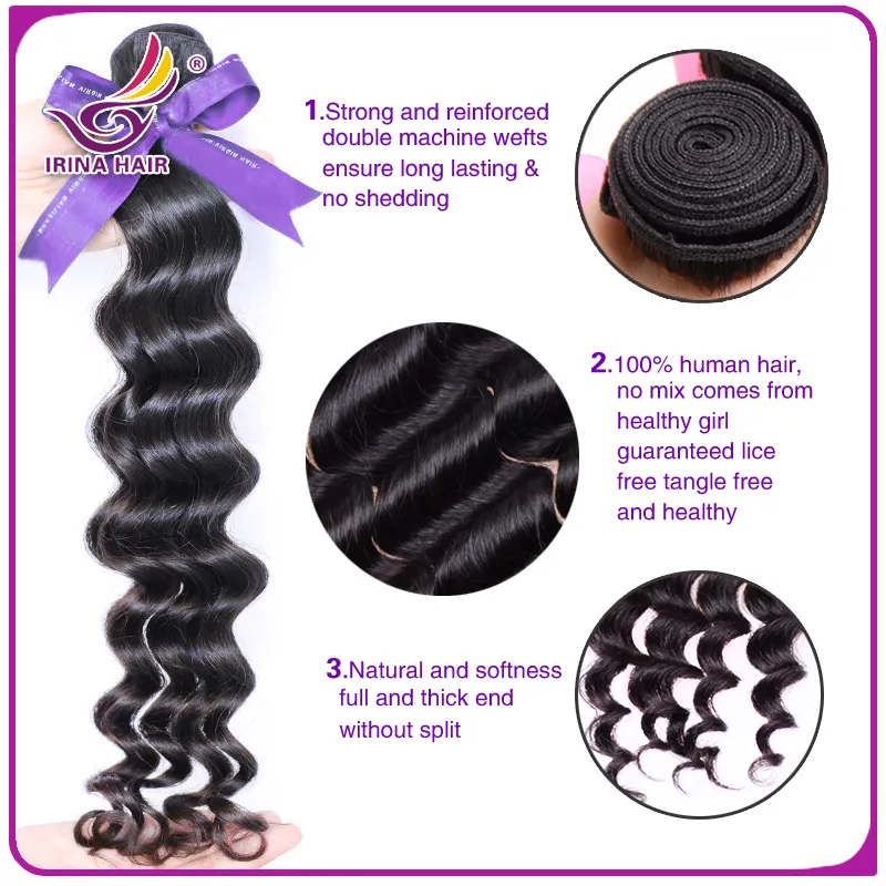 50% Off Dyeable Peruvian Malaysian Mongolian Hair Products Brazilian Virgin Hair Deep Wave 3 or 4 Bundles Human Hair Weave No Tangle