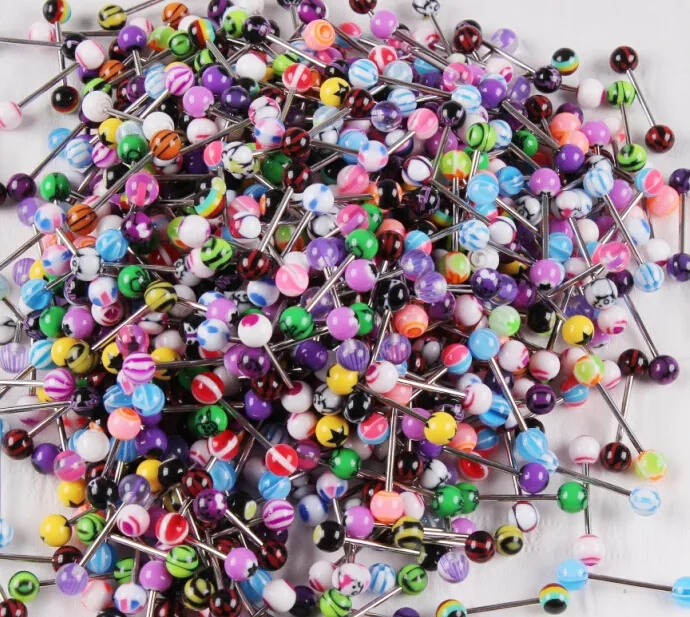 Tongue Ring bar lot mix color uv acrylic body piercing jewelry tongue barbell ring6757039