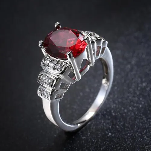 Luckyshine Mother's Day Gift NEW Retro Oval Fire Red Garnet Gemstone 925 Sterling Silver Rings Wedding Engagement Jewelry for Women 