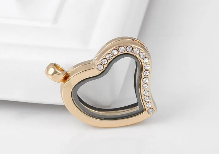 Wholesale Half Rhinestones Heart Magnetic Memory Glass Floating Charm Locket Pendant