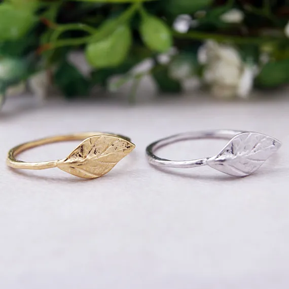 Gold Silver Simple Nature Leaf Ring Cute Olive Maple Plant Tree Leaf Ring Feather Ring Vine Rings for Ladies Women