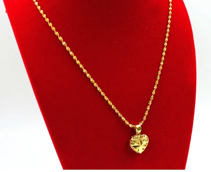 Collier pendentif jaune creux en forme de cœur pour femmes, collier chaîne ondulé plaqué or 24k, bijoux collie à la mode 2016