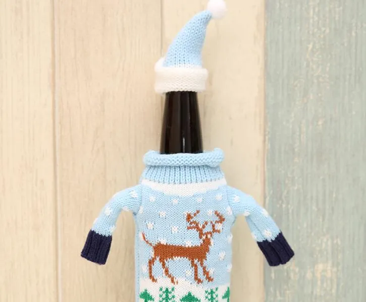 Ensemble de bouteilles de pull en tricot, décoration de noël de haute qualité, vin rouge, bière, couverture, hôtel familial, Restaurant utilisé