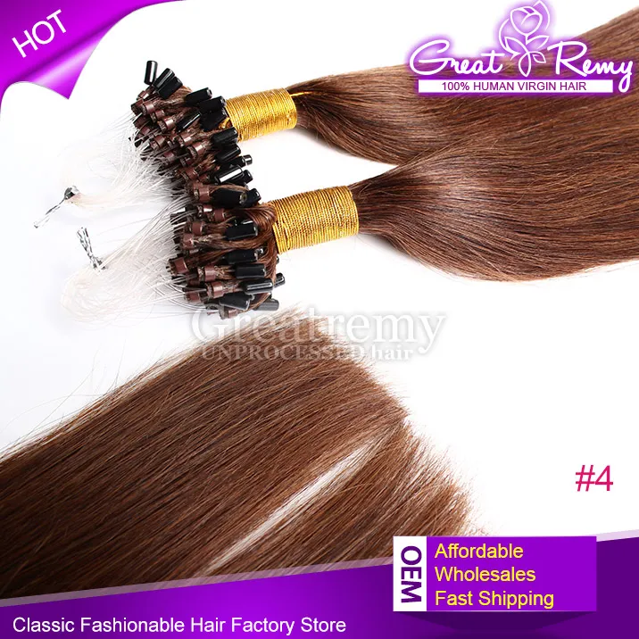 Cor # 1 # 1b # 2 # 4 Brasileiro Virgem Peruano Micro Anel Loop Extensão Do Cabelo Em Linha Reta 100% cabelo humano trama remy Micro Loop Extensão Do Cabelo