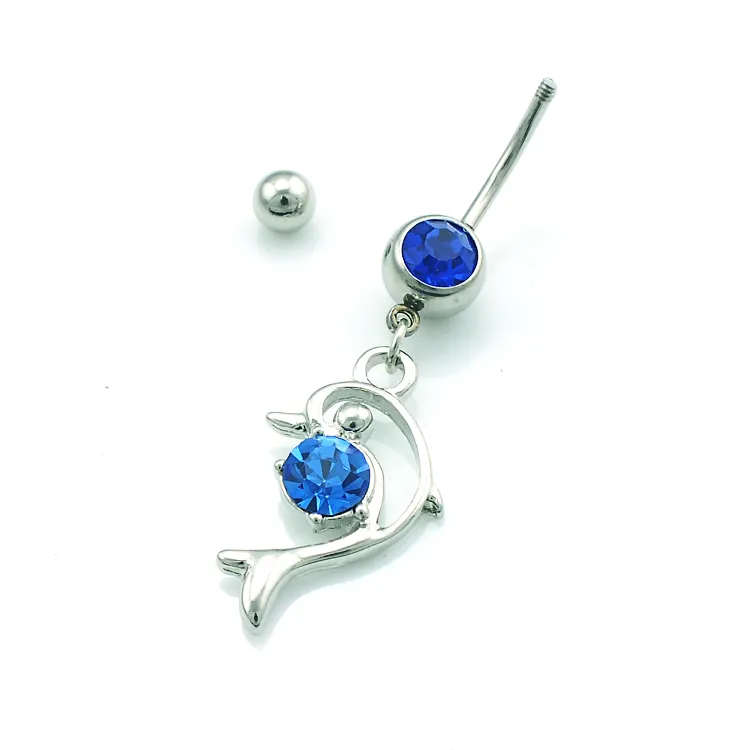 Gloednieuwe Belly Button Rings Roestvrijstalen Dangle 2 Kleur Crystal Dolphin Navel Body Piercing Sieraden