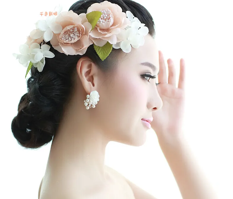 In stock Beautiful Rose Shape Beads wedding earrings headpiece Mini Bridal Jewelry sets wedding accessories