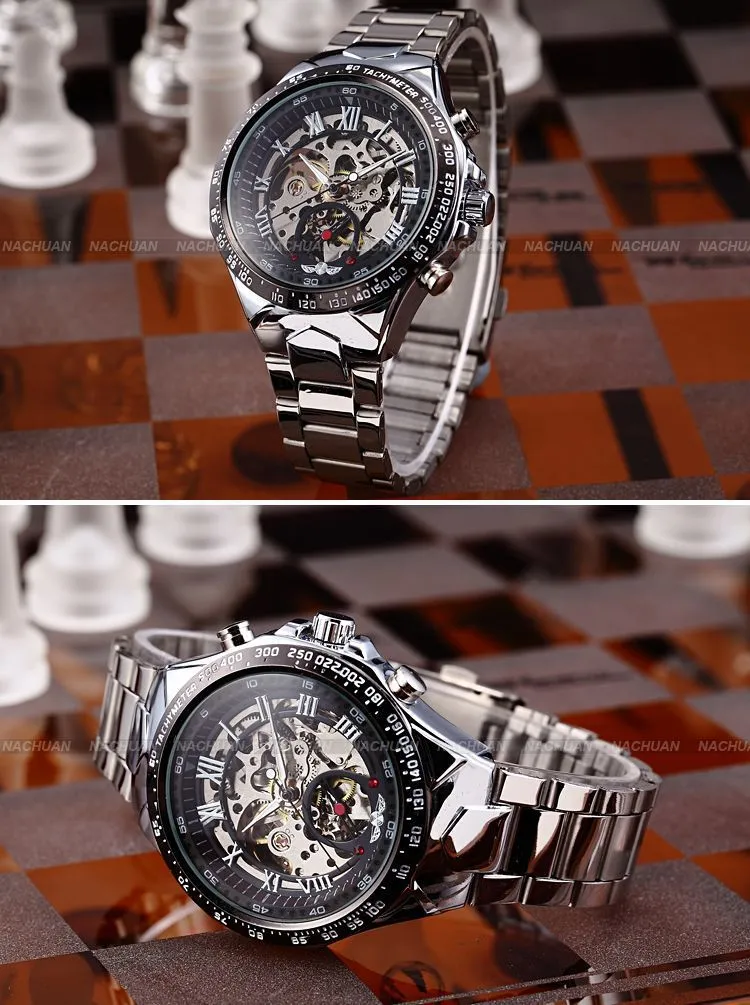 2024 New Winner Chronograph Clock Automatic Stainless Men Full Steel Skeleton Watch Men Mechanical Mens Watch Wristwatch For Men