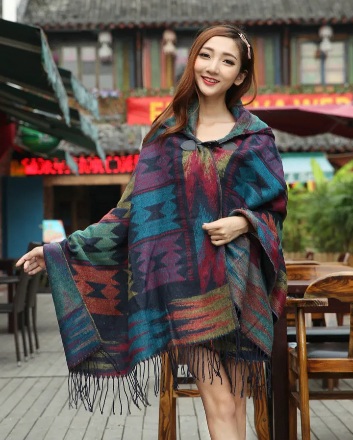 Lady Hooded Cape Pashmina Shawl Warm Kimono Style Poncho Infinity Scarf ...