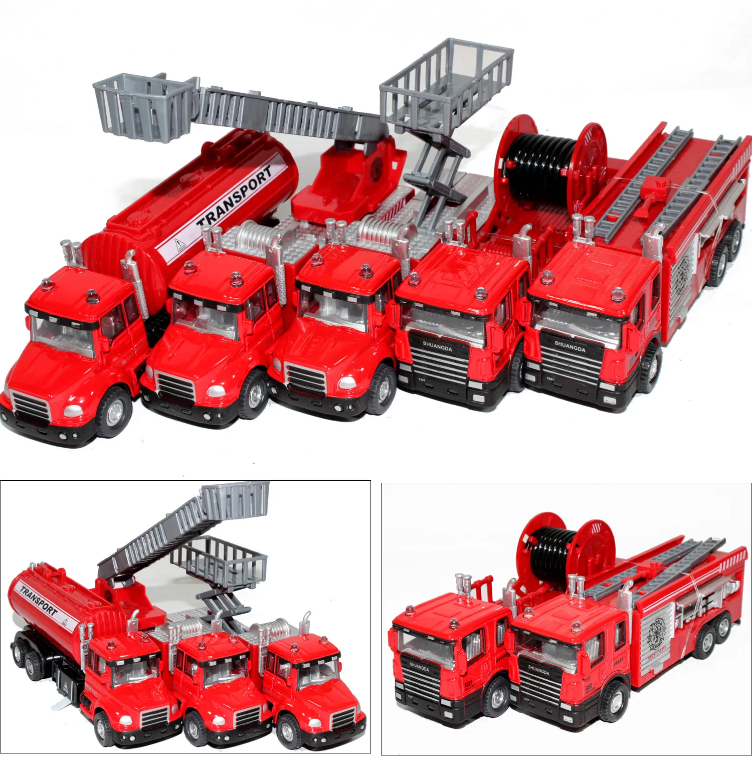 Legering Truck Model Speelgoed, Luchtladder Fire Truck Toy, Watertank, 5 verschillende soorten, met licht voor Kerstmiskind 'Geschenken, verzamelen