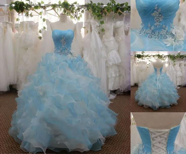 2015 New Sexy Blue Sweetheart Ball Gown Quinceanera Dresses Appliques 레이스 업 바닥 길이 16 드레스 WD186241K