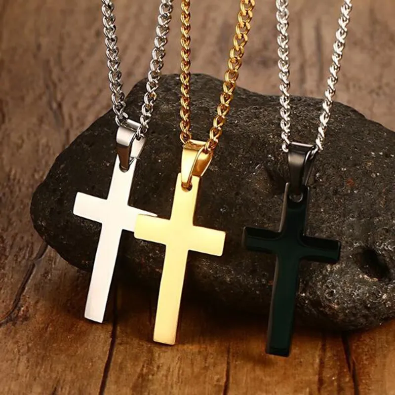 Wholesale Hot Classic Mens Cross Pendant Necklace 24" Stainless Steel Link Chain Necklace Statement Jewelry 