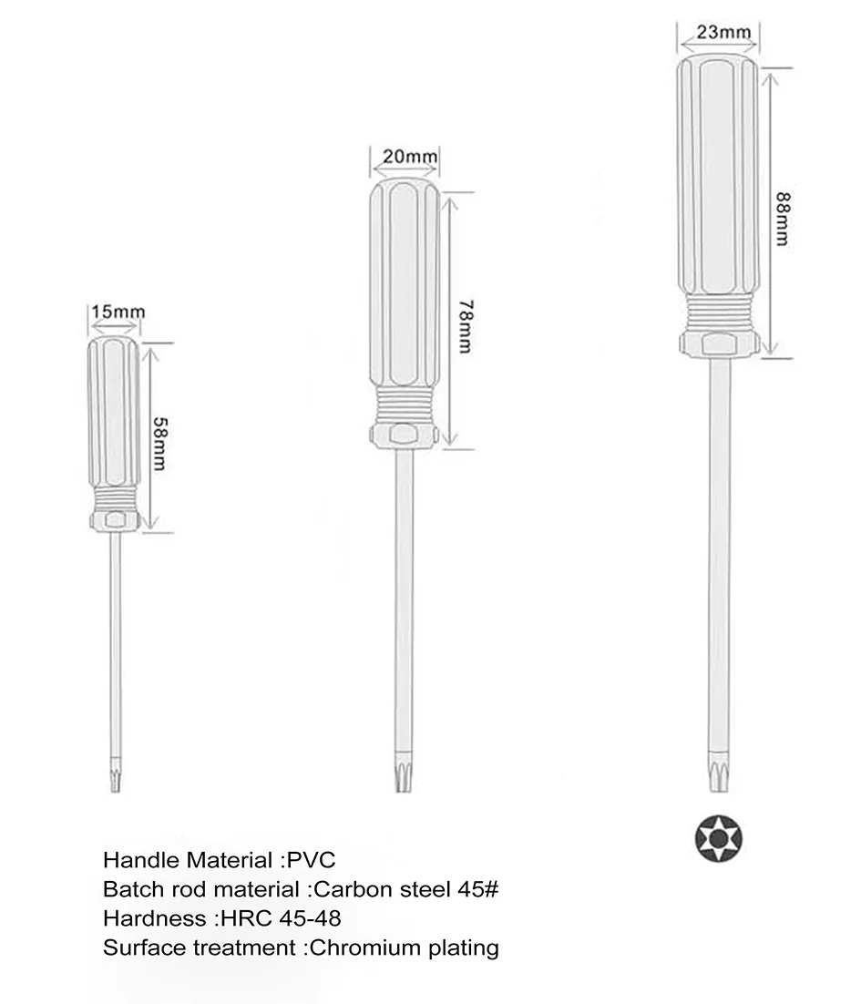 T15 T20 T25 T27 med hål Torx Skruvmejsel Key PVC Färgad Bar Handtag Skruvmejslar Reparationsverktyg Partihandel / 