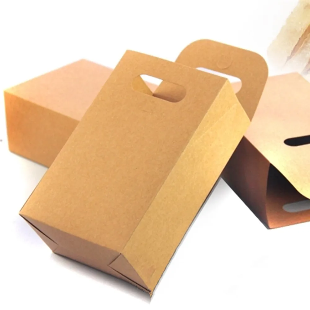 Wholesale 10.5*15+6cm Kraft Paper Box Gift Packing Tote Bag With Handle For Wedding Favor Candy Chocolate Food Storage Packaging