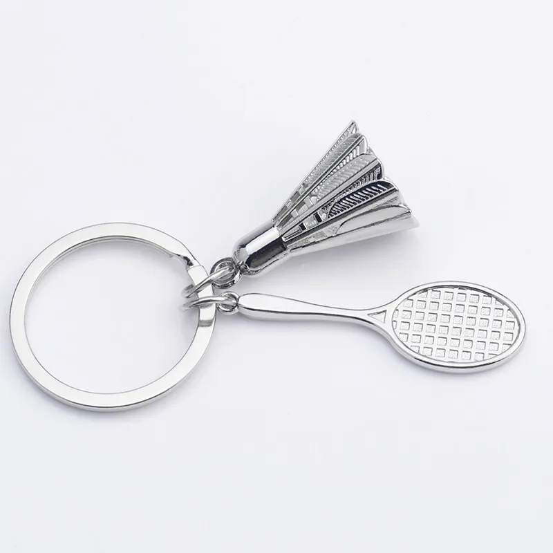 Badminton raket anahtar zincirleri spor anahtarları yaratıcı anahtar tutucu çanta aksesuarları hayranları hediyeler alaşım mücevher toptan