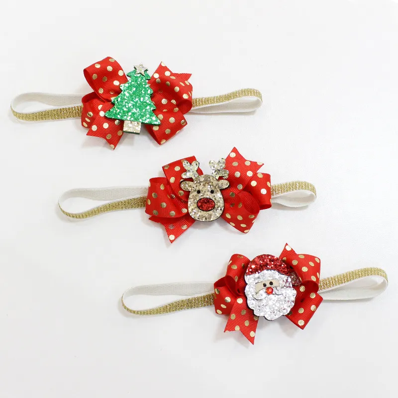 Europe Child Christmas Tree Deer Hair Accessories Kids Turban Girls Bow Headband Flower Hair Clip Gift