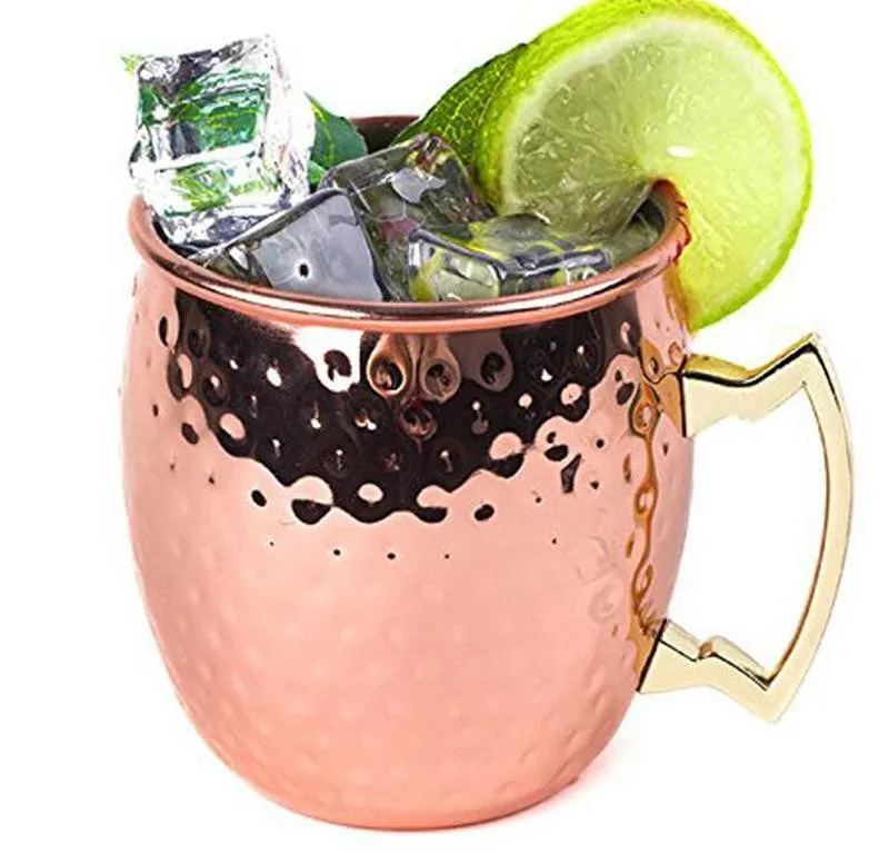 Moscow Mule Becher Kupfer Becher Edelstahl Bier Tasse Rose Gold gehämmert Kupfer plattiert Drinkware Weihnachtsgeschenk