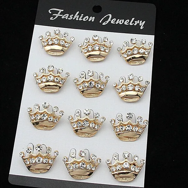 !B015 Fancy Bling Rhinestone Crystal Silver Small Crown Brooch Pins