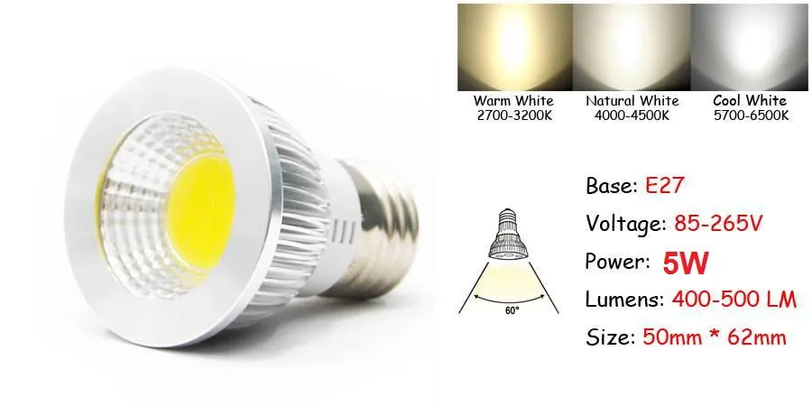 LED Spotlight Super Bright COB GU10 LED 9W Żarówki Światła 60 Kąt Ściemniany E27 E26 E14 MR16 Ciepłe / czyste / chłodne białe