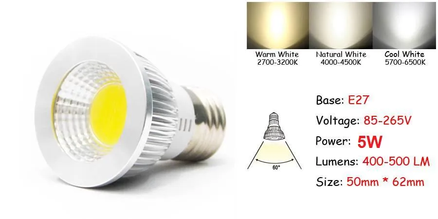 Светодиодный прожектор Супер яркий COB GU10 Светодиодные лампы 9W свет 60 угол затемнения E27 E26 E14 MR16 теплый / чистый / холодный белый