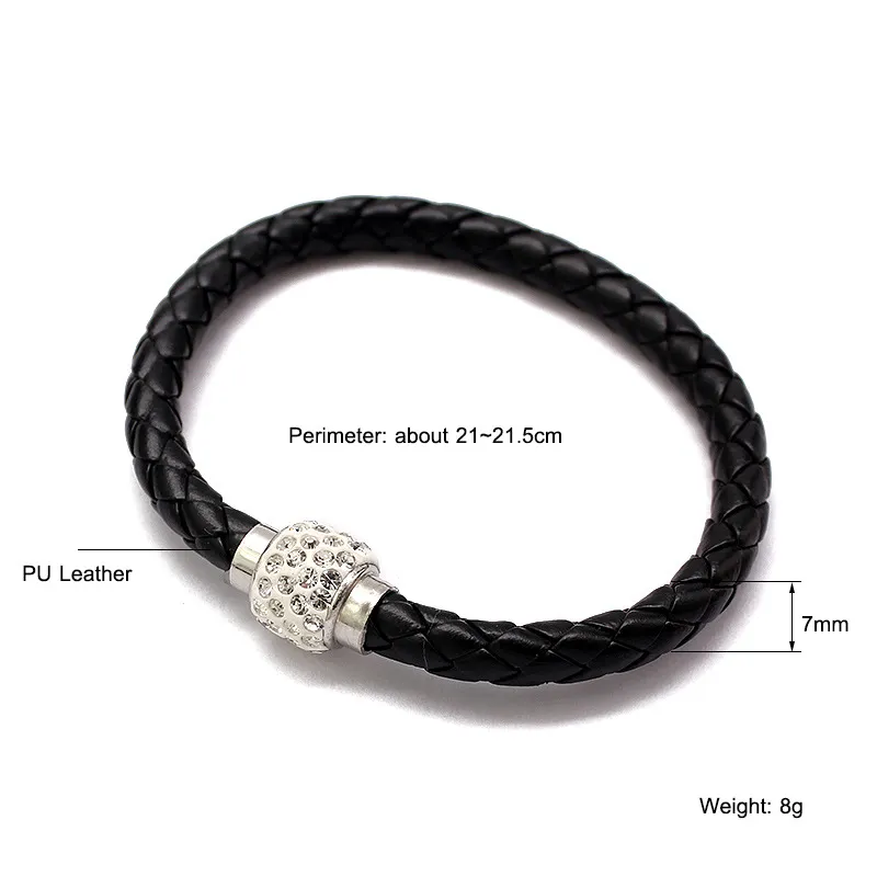 PU Leather Bangle CZ Disco Crystal Rhinestone Charm Bracelets Magnetic Clasp wrap Wristband For Unisex Fashion Jewelry