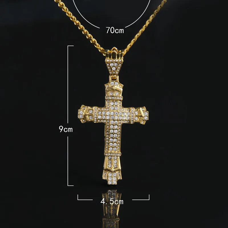 MENS BLING ICED ut 18K Gold Plated Hip Hop Rhinestones Crystal Cross Pendant Necklace Cuban Link Chain Men smycken Necklaciespend187g