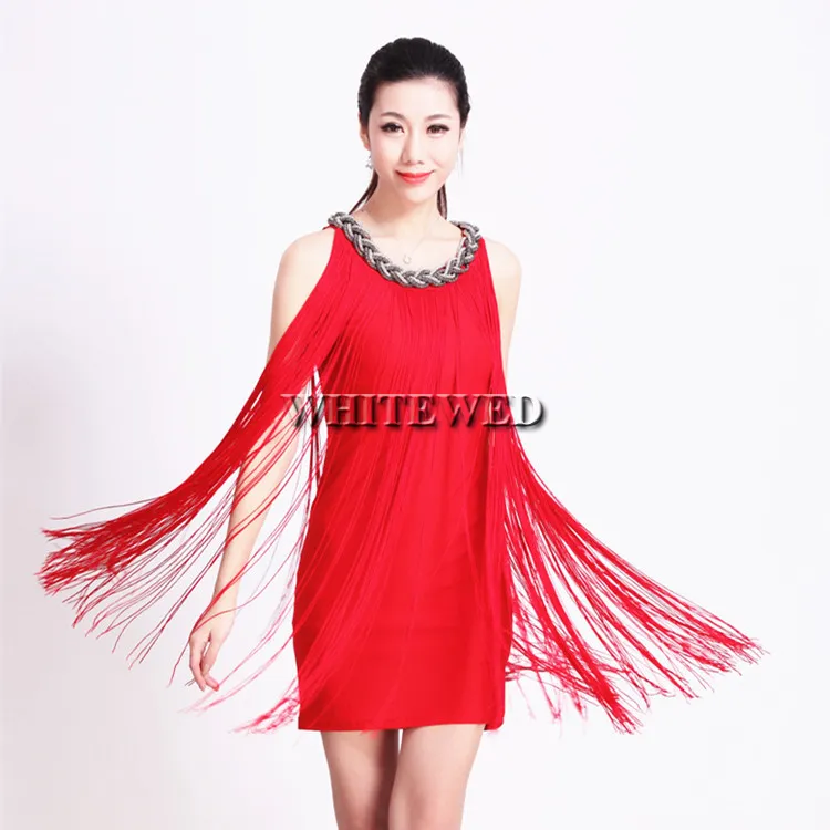 wholesale chain mini short tassel fringe charleston latin salsa ballroom traditional dresses dance wear costumes white online shopping