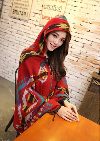 Nya Mode Kvinnor Scarf Tjock Hooded Cape Shawl Scarf Kvinnor Växla Cape Coat Poncho Hoodies Hooded Jacket Bohemian Jacket