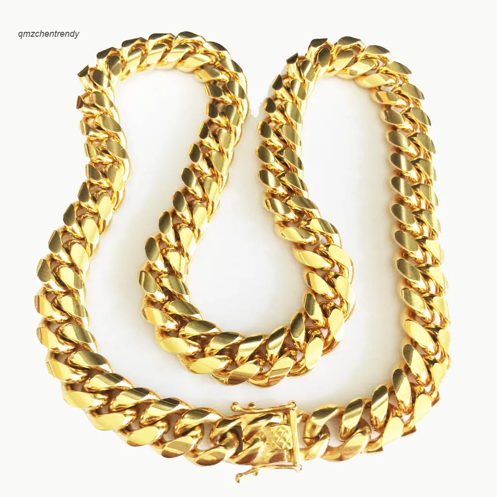 HIP HOP 14mm Acciaio inossidabile Curb Collana a catena cubana Ragazzi Catena di moda da uomo Dragon Clasp Link jewelry245I