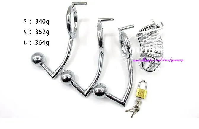 Chastity Lock dla męskiego metalu Chastity Cage Penis Cage + Wtyczka analna Produkt dorosłych 40mm / 45 mm / 50mm jjd2103