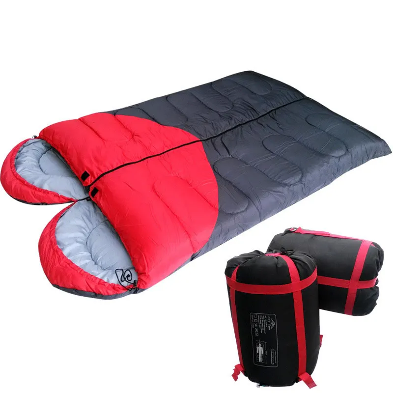 Love Heart Couple Folding Camping Sleeping Bag Rectangular Double Contrast Color Backpacking Sleeping Bag Travel Gear Hiking Supplies SK415