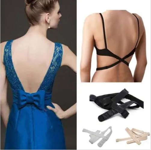 Justerbar omvandlare låg ryggrygglös BRA -bandadapter Extender Hook Women's Underwear Intimates Accessorie Svart naken vit droppe frakt