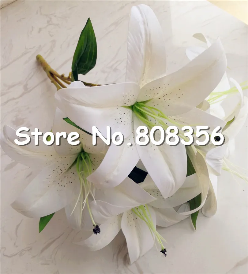 Un bouquet de lys artificiels au toucher réel, fleurs de lys en PU, 5 têtes/bouquet pour mariage, noël, décoration florale de la maison