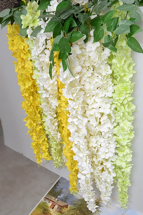 Flores artificiais longo Wisteria flor Vine Rattan flor de seda 1,64 metros para Centerpieces casamento Detalhes no jardim ornamento Início
