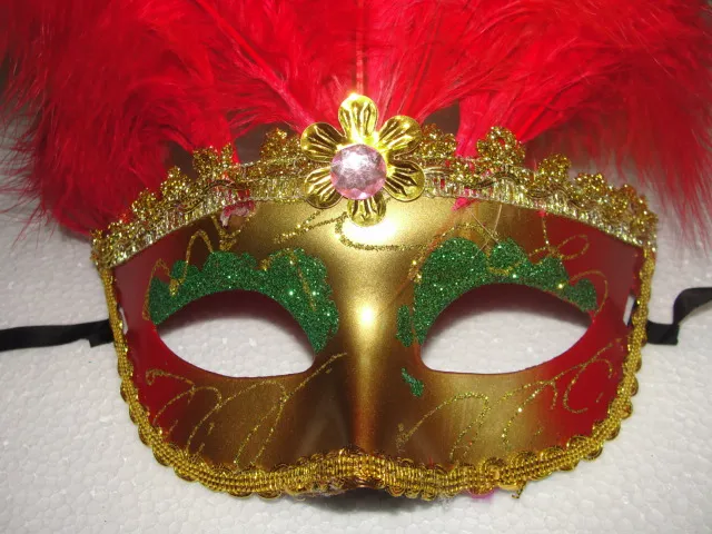 lotの半分は、11の美しいフェザーマルディグラマスクマスクを備えたベネチアンマスクに面していますハロウィーンコスチュームパーティーマスク2448242