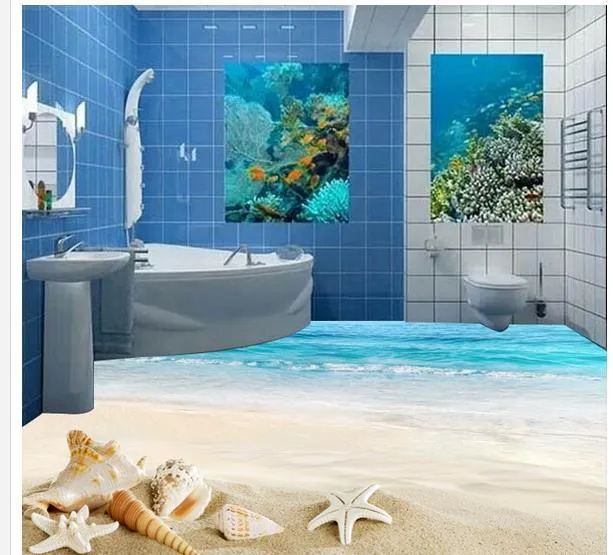 Piso da foto personalizado papel de parede 3D estereoscópico Piso mar praia 3d mural PVC papel de parede auto-aderência piso wallpaer 20157024