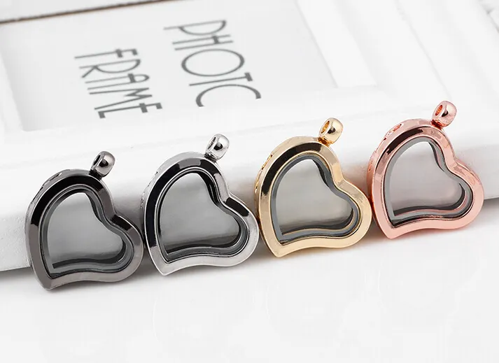 Wholesale 10PCS/lot 5Colors Plain Heart Glass Floating Locket Pendant For Necklace Chain Making