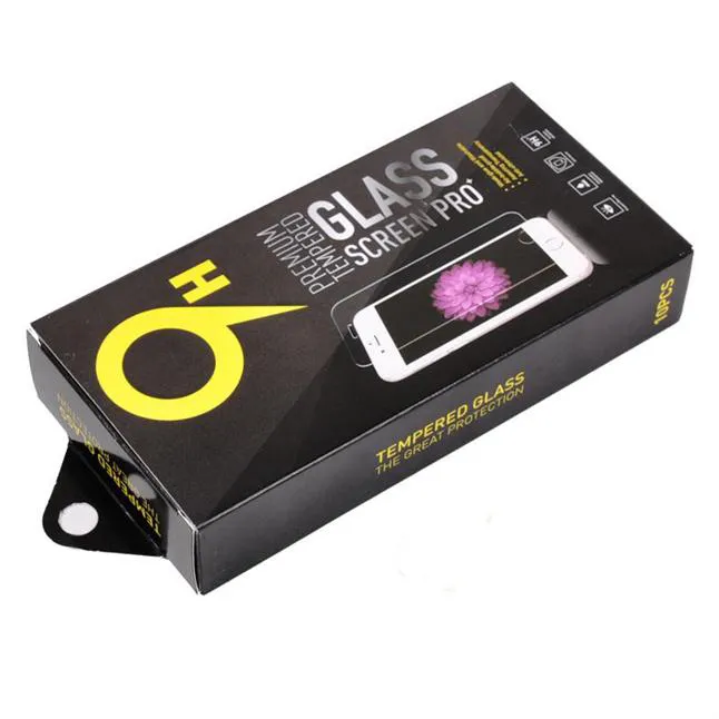 Boş Perakende Paketi Siyah Kağıt Kutuları 10 ADET Her Ucuz Kutu Paketleme için Premium Temperli Cam 9 H Ekran Koruyucu Sony Iphone Samsung